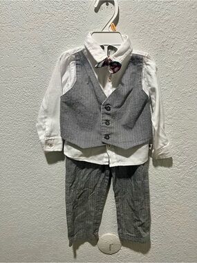 Dapper Dude Gray Vest Set with White Shirt and Bow Tie